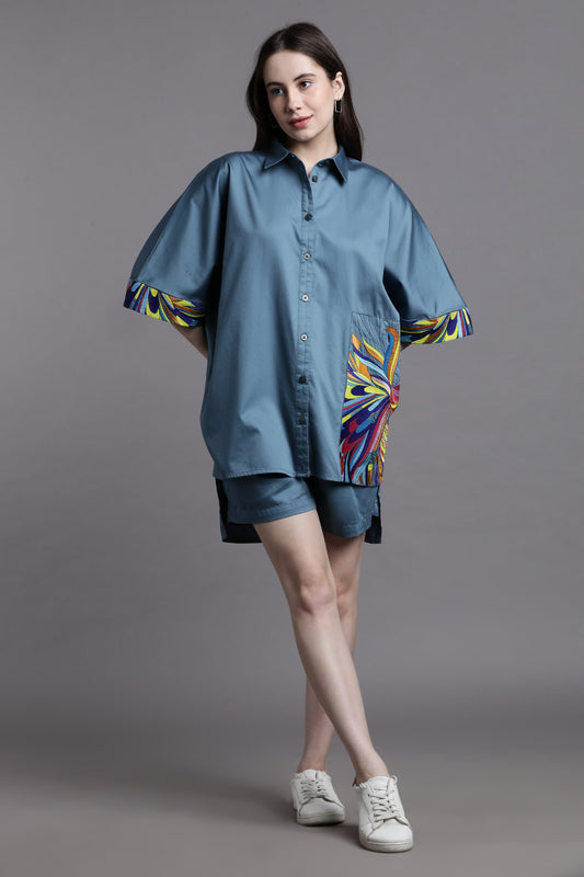 Cloudy Blue Oversized Shirt/Shorts