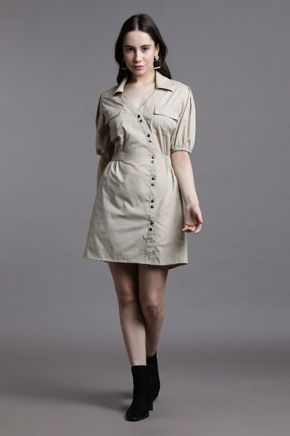 Beige Collared Dress