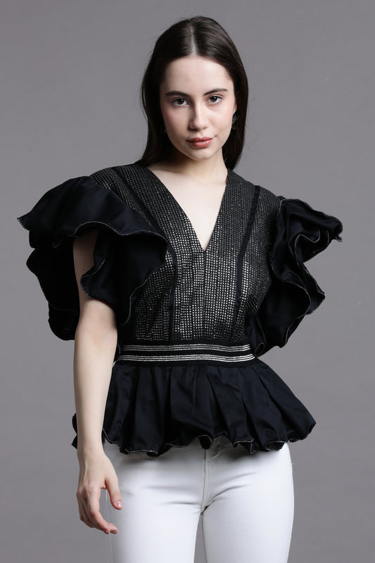 Black Rosette Top