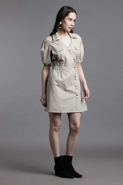 Beige Collared Dress